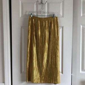 Anthropologie Maeve Gold Metallic Midi Skirt
